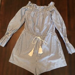NWT Tea & Cup Blue and white striped romper